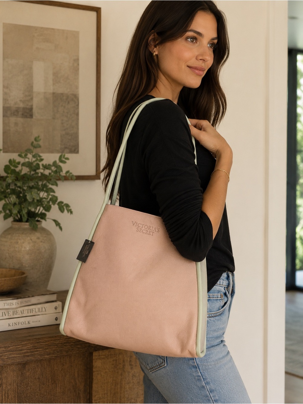 PINK Victoria's Secret Blush Pink and Cream Tote Satchel